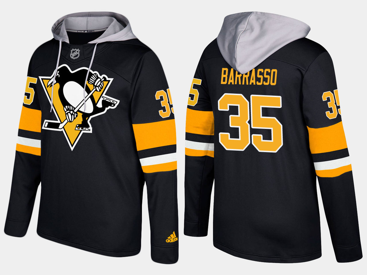 Men NHL Pittsburgh penguins retired #35 tom barrasso black hoodie->pittsburgh penguins->NHL Jersey
